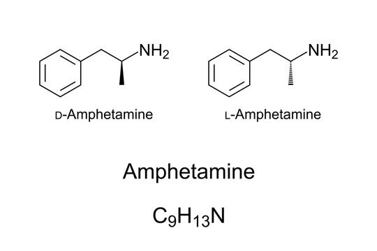 Chemical structure illustration of dextroamphetamine molecule